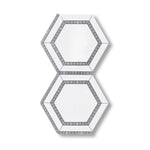 Thassos White Marble Polished 5" Hexagon Combination Mosaic Tile w/ Blue-Gray Border - American Tile Depot