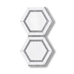 Thassos White Marble Honed 5" Hexagon Combination Mosaic Tile w/ Blue-Gray Border - American Tile Depot