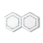 Thassos White Marble Polished 5" Hexagon Combination Mosaic Tile w/ Ming Green Border - American Tile Depot