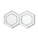 Thassos White Marble Polished 5" Hexagon Combination Mosaic Tile w/ Ming Green Border - American Tile Depot