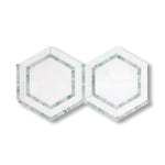 Thassos White Marble Polished 5" Hexagon Combination Mosaic Tile w/ Ming Green Border - American Tile Depot