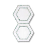 Thassos White Marble Polished 5" Hexagon Combination Mosaic Tile w/ Ming Green Border - American Tile Depot