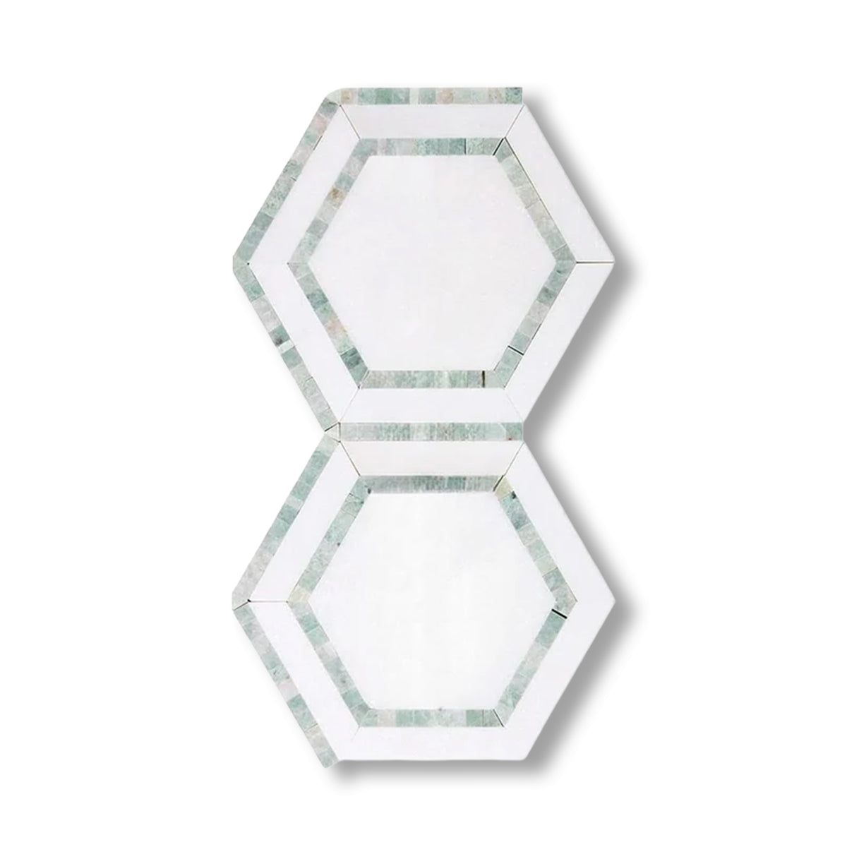 Thassos White Marble Polished 5" Hexagon Combination Mosaic Tile w/ Ming Green Border - American Tile Depot