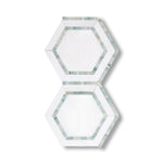 Thassos White Marble Polished 5" Hexagon Combination Mosaic Tile w/ Ming Green Border - American Tile Depot