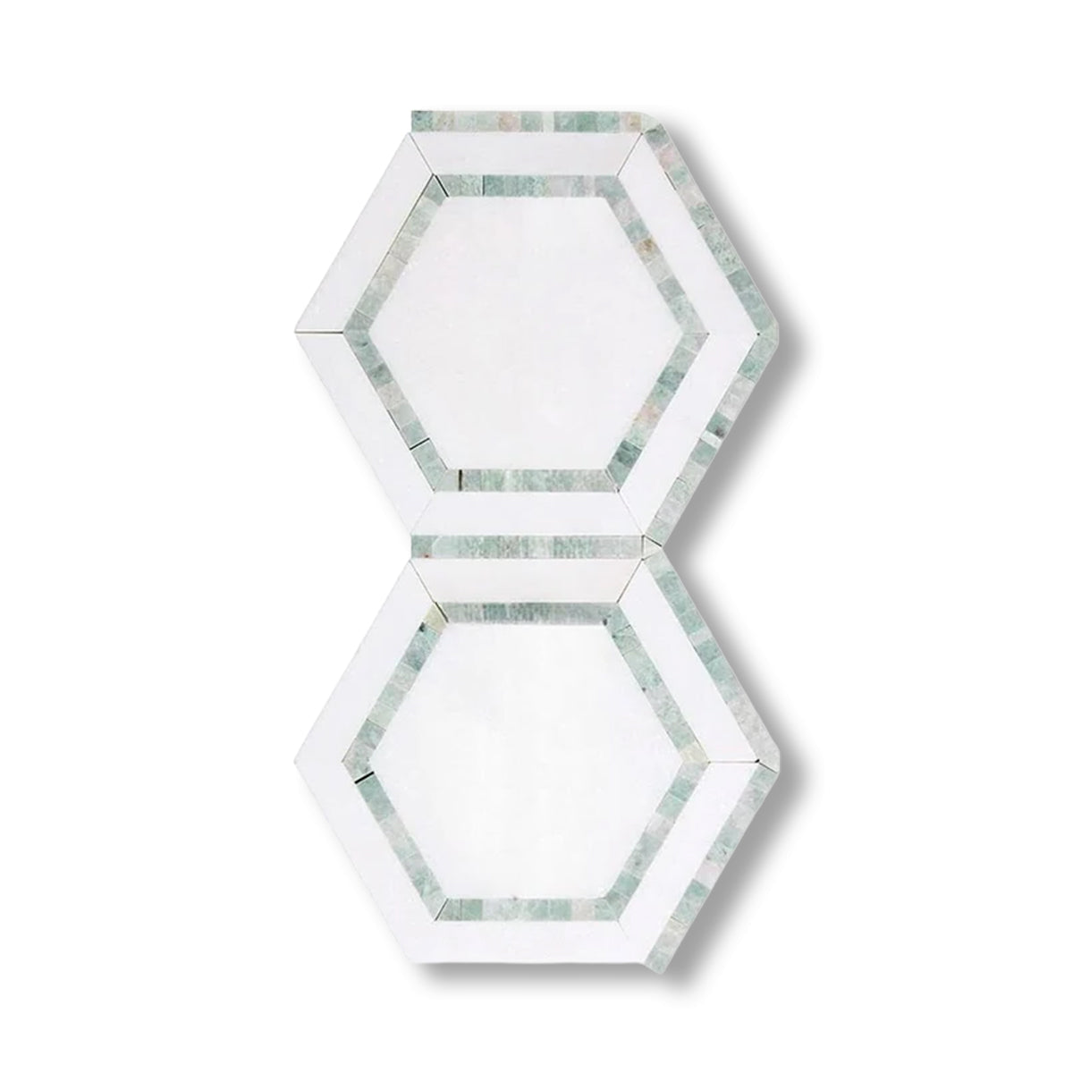 Thassos White Marble Polished 5" Hexagon Combination Mosaic Tile w/ Ming Green Border - American Tile Depot