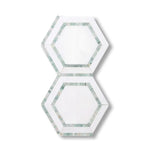 Thassos White Marble Polished 5" Hexagon Combination Mosaic Tile w/ Ming Green Border - American Tile Depot