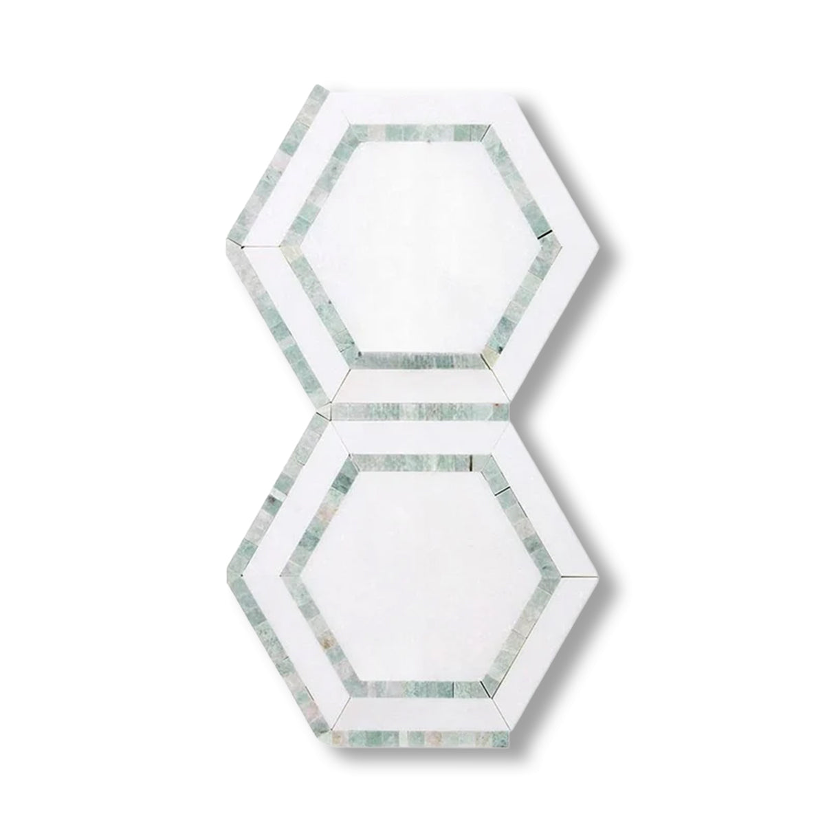 Thassos White Marble Polished 5" Hexagon Combination Mosaic Tile w/ Ming Green Border - American Tile Depot