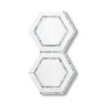 Thassos White Marble Polished 5" Hexagon Combination Mosaic Tile w/ Ming Green Border - American Tile Depot