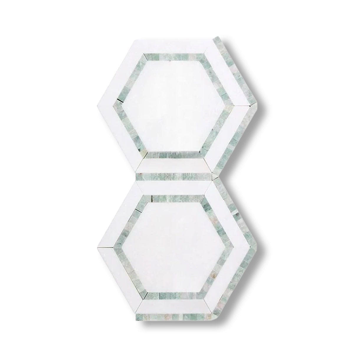 Thassos White Marble Polished 5" Hexagon Combination Mosaic Tile w/ Ming Green Border - American Tile Depot