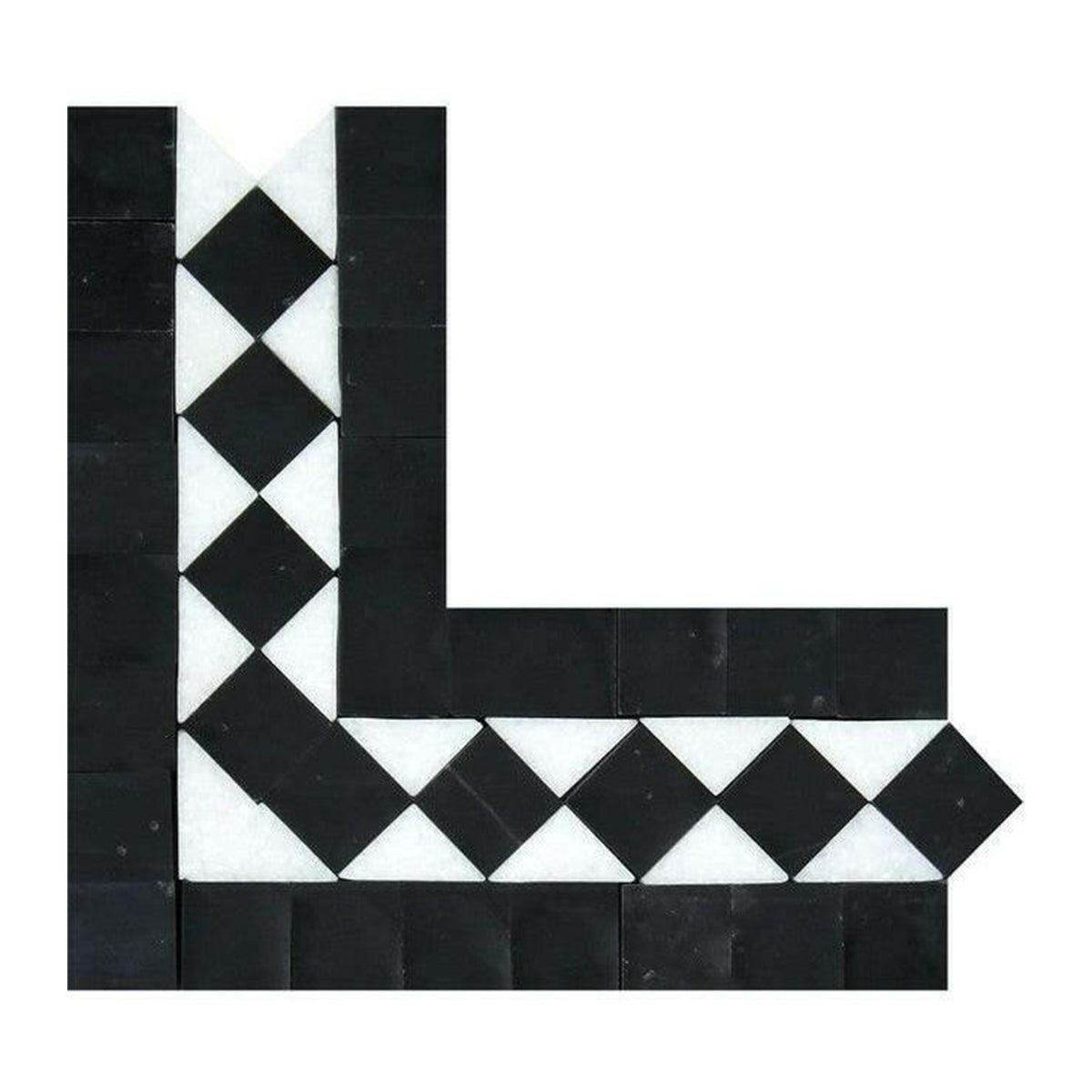 Thassos White Marble Polished BIAS Border Corner Listello w/ Black Dots