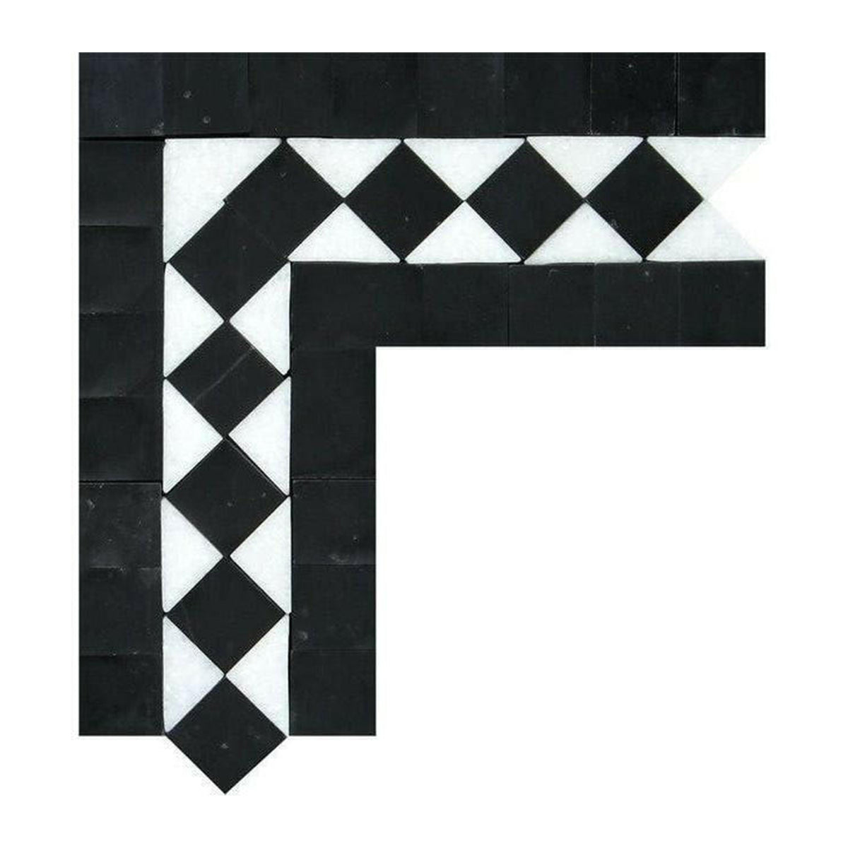 Thassos White Marble Polished BIAS Border Corner Listello w/ Black Dots - American Tile Depot