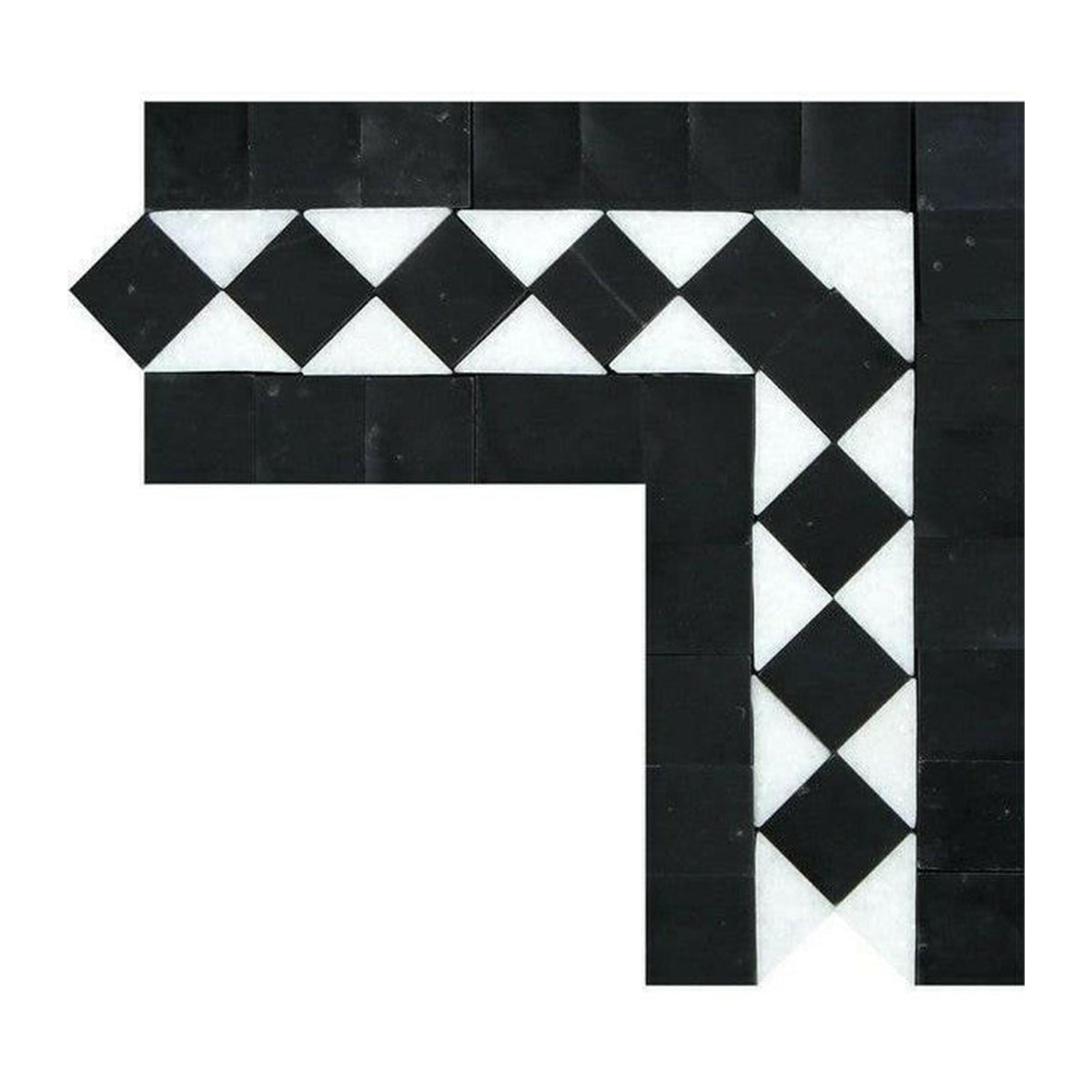 Thassos White Marble Honed BIAS Border Corner Listello w/ Black Dots