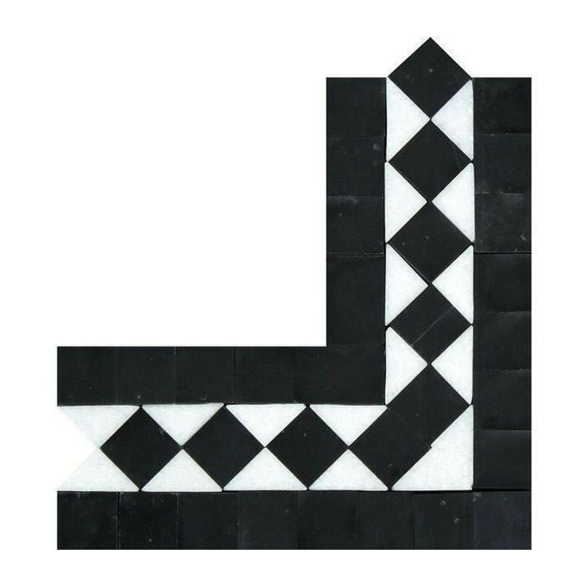 Thassos White Marble Polished BIAS Border Corner Listello w/ Black Dots