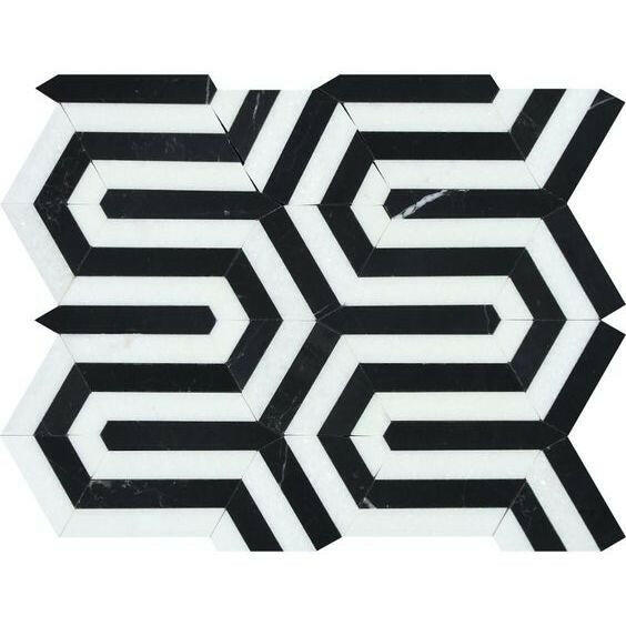 Thassos White Marble Polished Berlinetta Mosaic Tile w/ Black Strips Thassos White Marble Polished Berlinetta Mosaic Tile w/ Black Strips - American Tile Depot