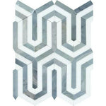 Thassos White Marble Polished Berlinetta Mosaic Tile w/ Blue-Gray Strips Thassos White Marble Polished Berlinetta Mosaic Tile w/ Blue-Gray Strips - American Tile Depot