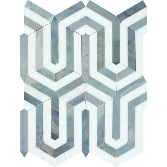 Thassos White Marble Polished Berlinetta Mosaic Tile w/ Blue-Gray Strips Thassos White Marble Polished Berlinetta Mosaic Tile w/ Blue-Gray Strips - American Tile Depot
