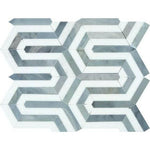 Thassos White Marble Polished Berlinetta Mosaic Tile w/ Blue-Gray Strips Thassos White Marble Polished Berlinetta Mosaic Tile w/ Blue-Gray Strips - American Tile Depot