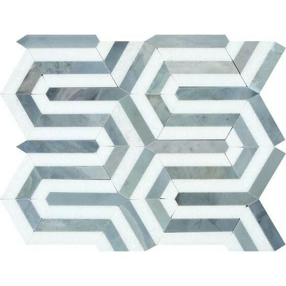 Thassos White Marble Polished Berlinetta Mosaic Tile w/ Blue-Gray Strips Thassos White Marble Polished Berlinetta Mosaic Tile w/ Blue-Gray Strips - American Tile Depot