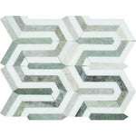 Thassos White Marble Polished Berlinetta Mosaic Tile w/ Ming-Green Strips Thassos White Marble Polished Berlinetta Mosaic Tile w/ Ming-Green Strips - American Tile Depot