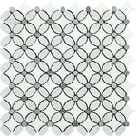 Thassos White Marble Polished Florida Flower Mosaic Tile (Thassos + White Carrara + Blue-Gray) Thassos White Marble Polished Florida Flower Mosaic Tile (Thassos + White Carrara + Blue-Gray) - American Tile Depot