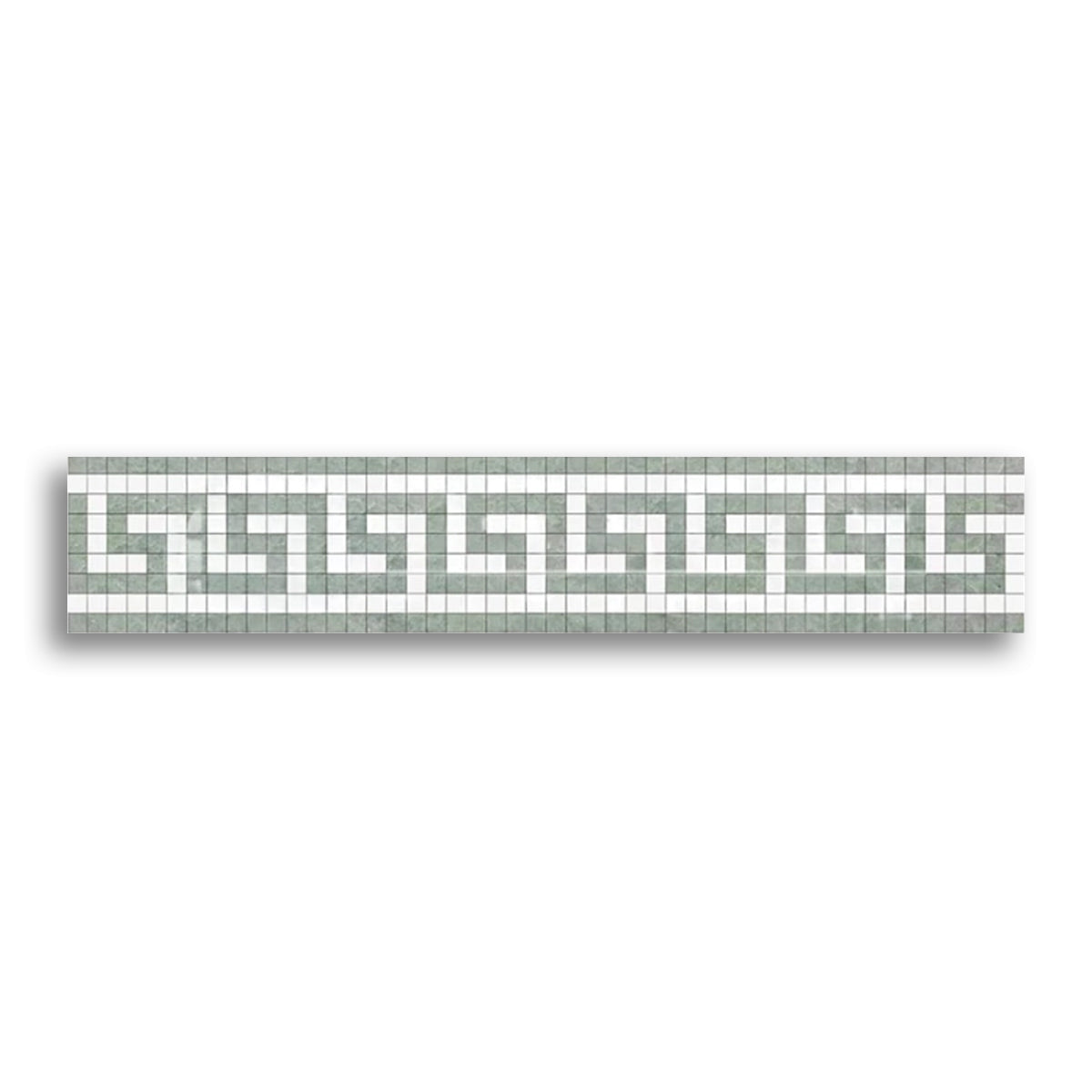 Thassos White Marble Polished Greek Key Border w/ Ming Green Dots