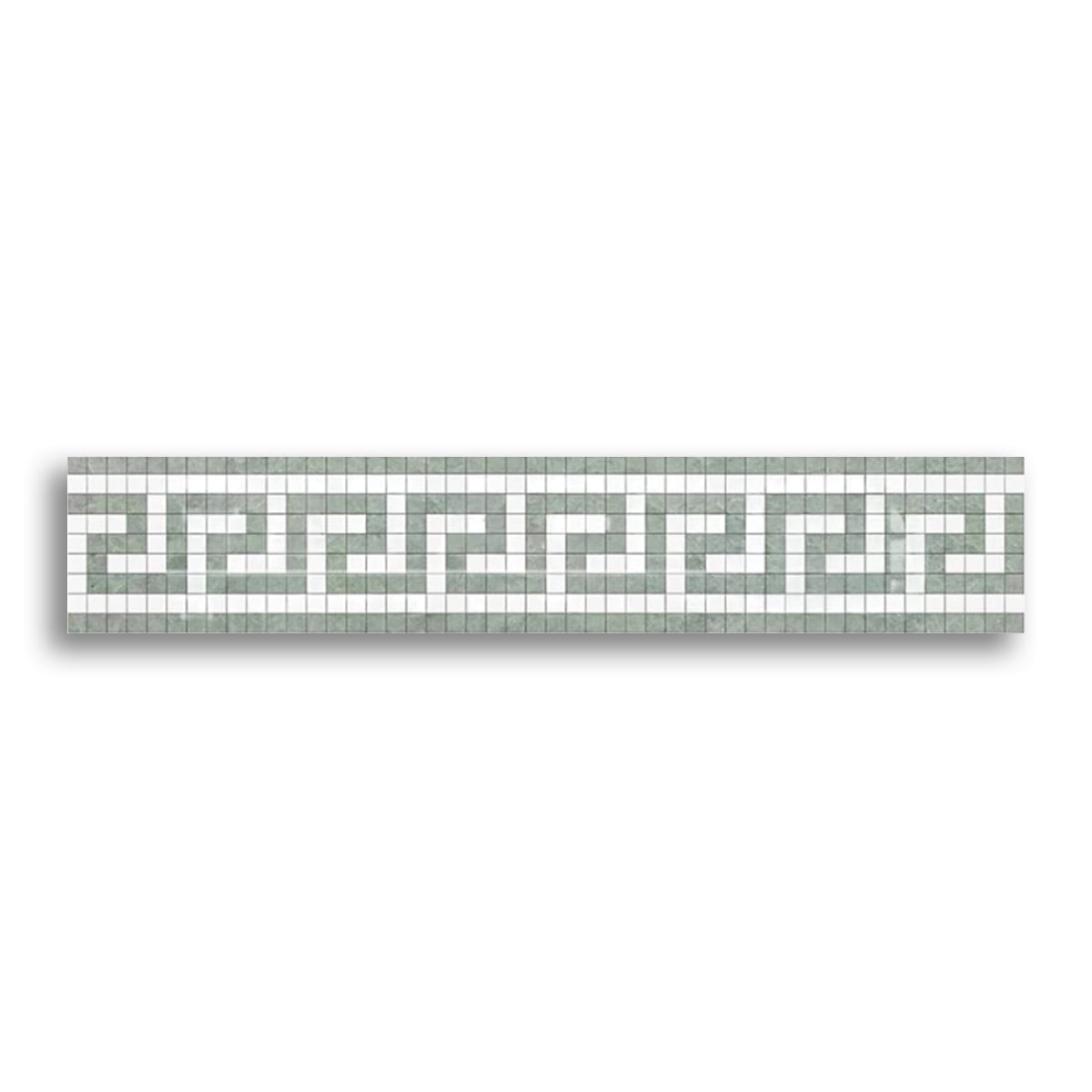 Thassos White Marble Honed Greek Key Border w/ Ming Green Dots
