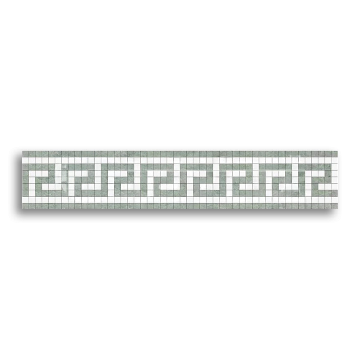 Thassos White Marble Polished Greek Key Border w/ Ming Green Dots - American Tile Depot