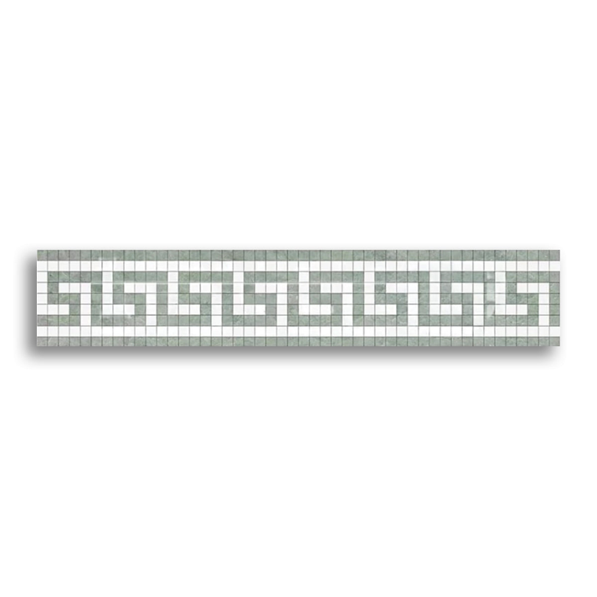 Thassos White Marble Polished Greek Key Border w/ Ming Green Dots - American Tile Depot