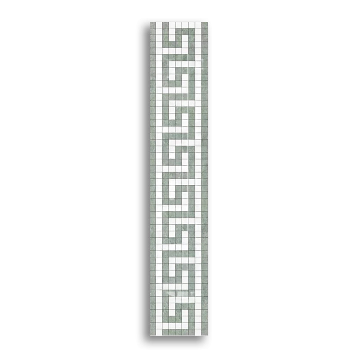 Thassos White Marble Honed Greek Key Border w/ Ming Green Dots - American Tile Depot