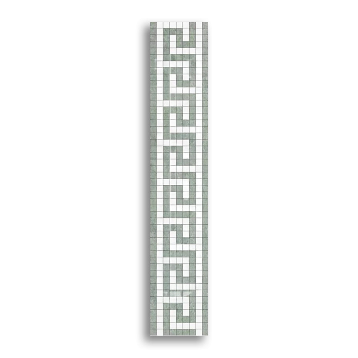 Thassos White Marble Honed Greek Key Border w/ Ming Green Dots - American Tile Depot