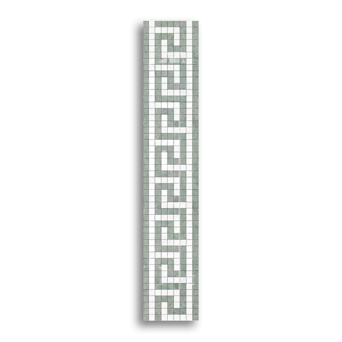Thassos White Marble Honed Greek Key Border w/ Ming Green Dots - American Tile Depot