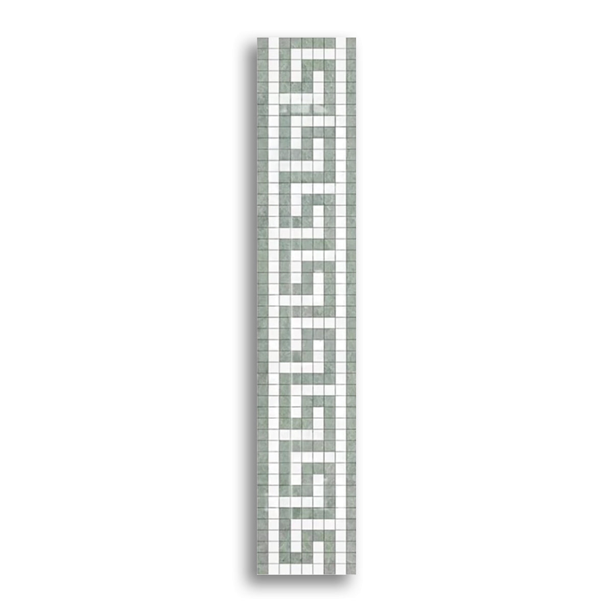 Thassos White Marble Polished Greek Key Border w/ Ming Green Dots - American Tile Depot
