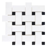 Thassos White Marble Polished Large Basketweave Mosaic Tile w/ Black Dots Thassos White Marble Polished Large Basketweave Mosaic Tile w/ Black Dots - American Tile Depot