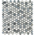 Thassos White Marble Polished Penny Round Mosaic Tile (Thassos + Carrara + Blue-Gray) Thassos White Marble Polished Penny Round Mosaic Tile (Thassos + Carrara + Blue-Gray) - American Tile Depot