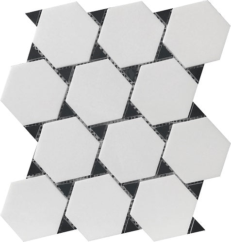 Mineralis Thassos & Nero Marquina Polished Stone & Glass Mosaic Tile-American Tile Depot