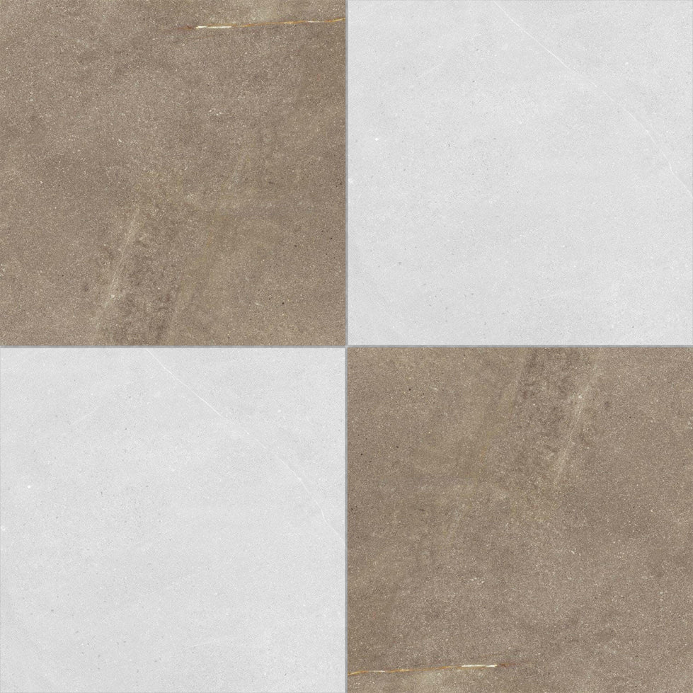 24x24 Checkerboard Tile - Trelora Noce & Argent Grip Matte Limestone Look Porcelain