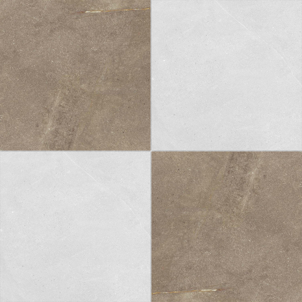 24x24 Checkerboard Tile - Trelora Noce & Argent Matte Limestone Look Porcelain