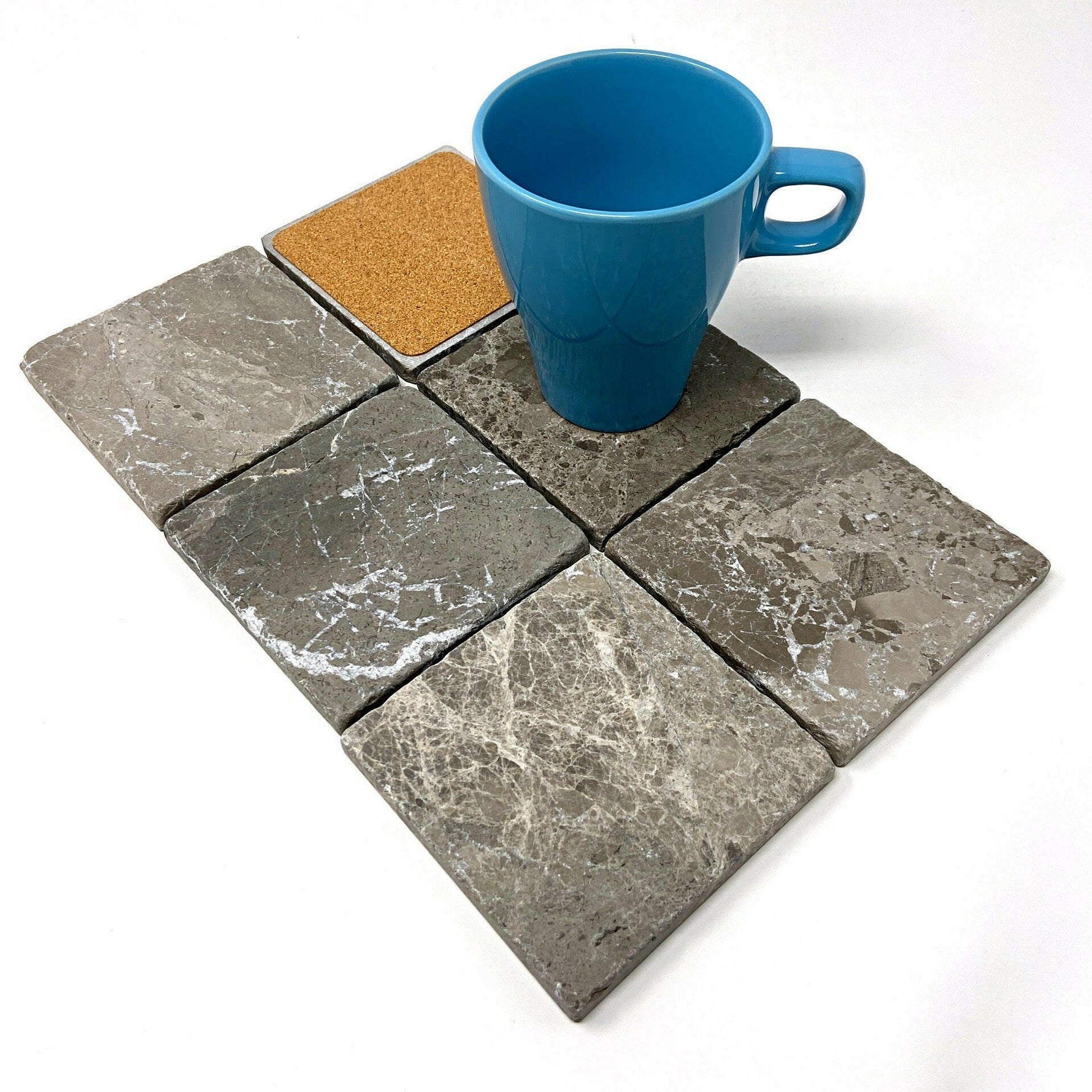 Tundra Gray (Atlantic Gray) Marble Handmade Coasters - Set of 4 Tundra Gray (Atlantic Gray) Marble Handmade Coasters - Set of 4 - American Tile Depot