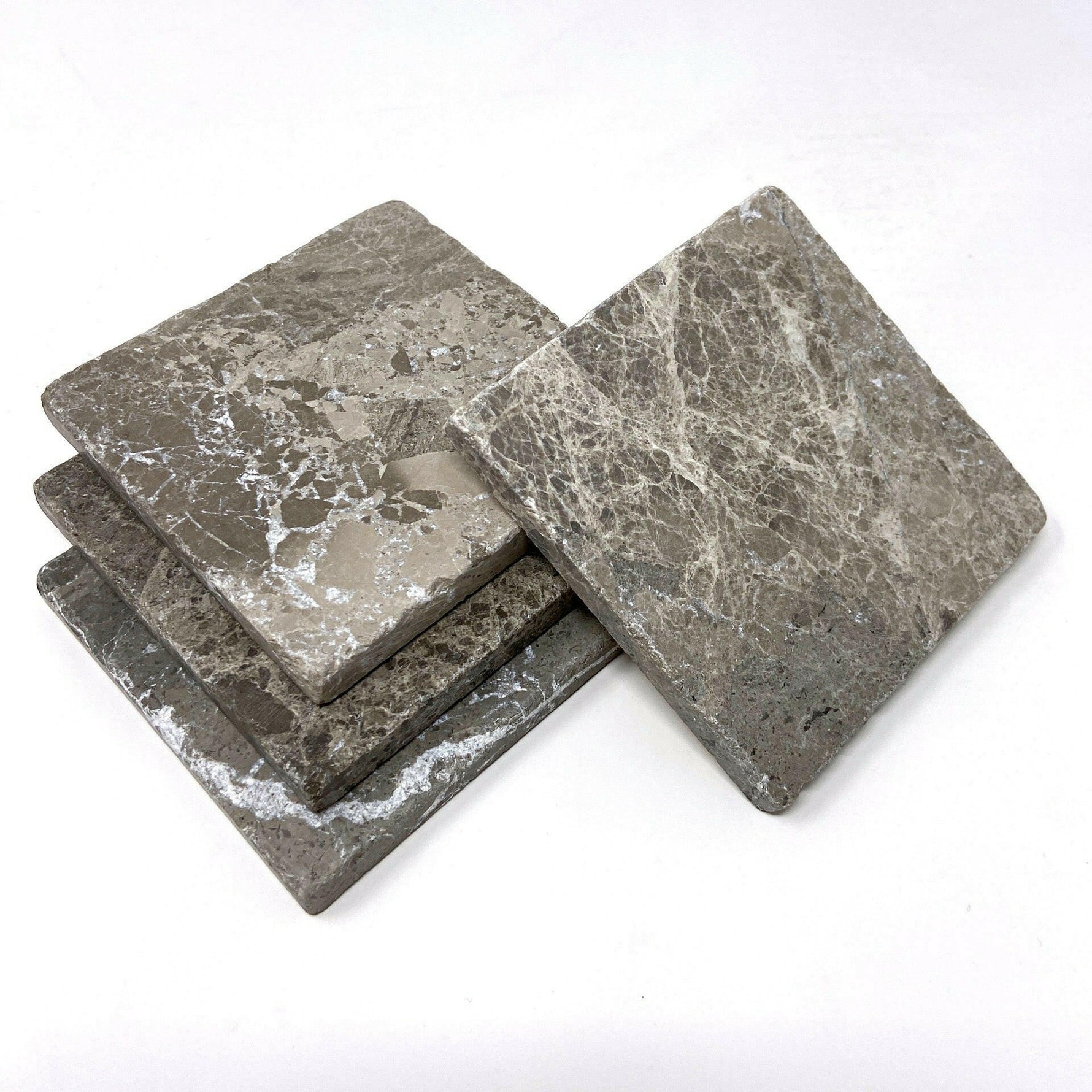 Tundra Gray (Atlantic Gray) Marble Handmade Coasters - Set of 4 Tundra Gray (Atlantic Gray) Marble Handmade Coasters - Set of 4 - American Tile Depot