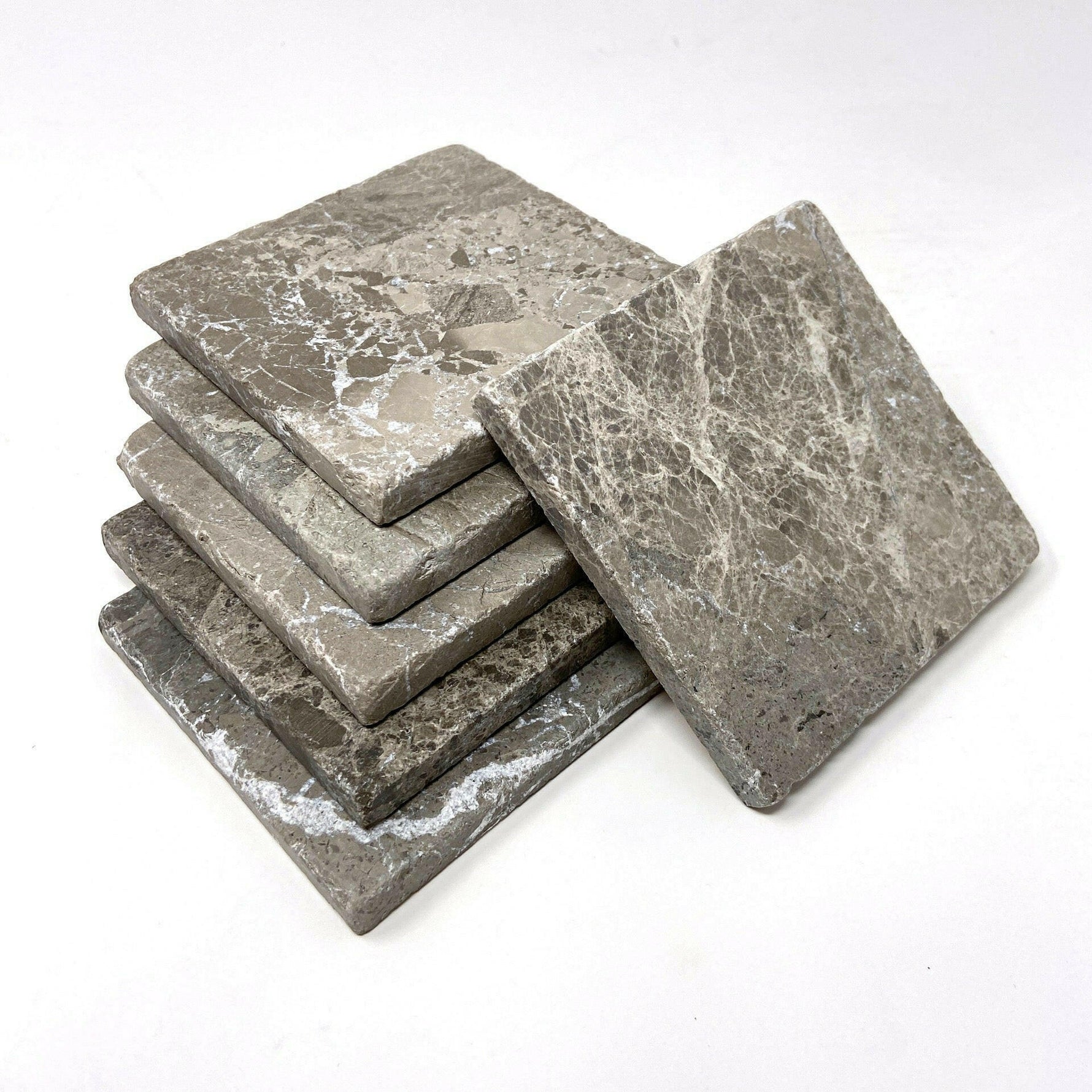 Tundra Gray (Atlantic Gray) Marble Handmade Coasters - Set of 4 Tundra Gray (Atlantic Gray) Marble Handmade Coasters - Set of 4 - American Tile Depot