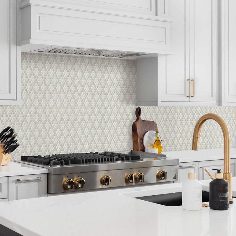 Union Station Antwerp Snow Circular Glass Mosaic Tile | FINAL SALE Union Station Antwerp Snow Circular Glass Mosaic Tile | FINAL SALE - American Tile Depot