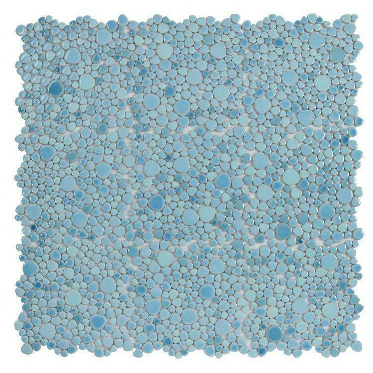 Venus Noon Jewel Blue Pebble Porcelain Polished Mosaic Tile Venus Noon Jewel Blue Pebble Porcelain Polished Mosaic Tile - American Tile Depot