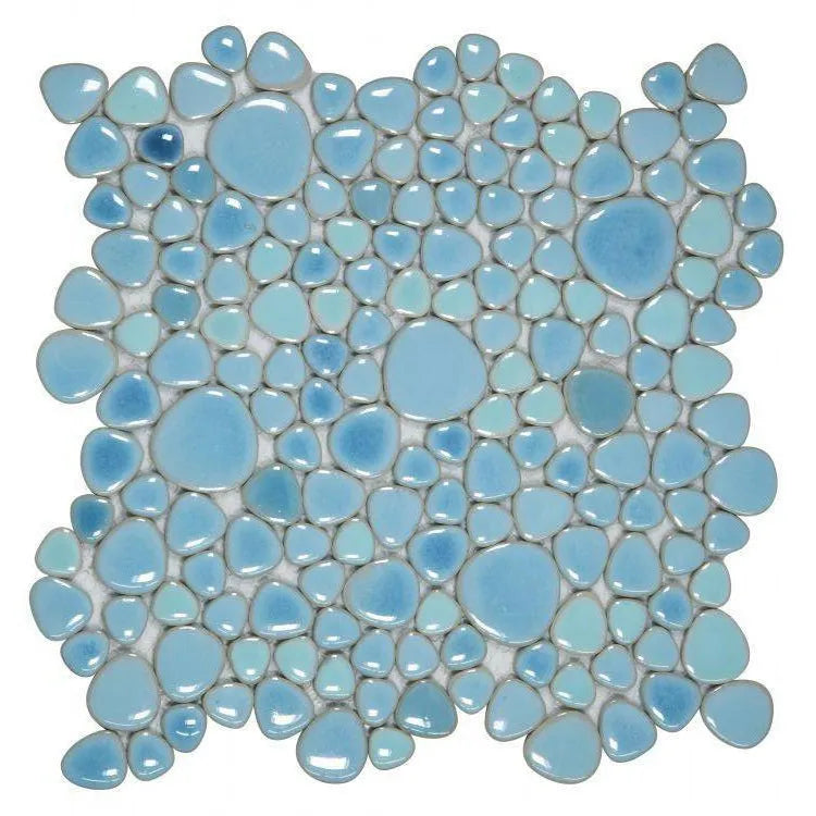 Venus Noon Jewel Blue Pebble Porcelain Polished Mosaic Tile Venus Noon Jewel Blue Pebble Porcelain Polished Mosaic Tile - American Tile Depot