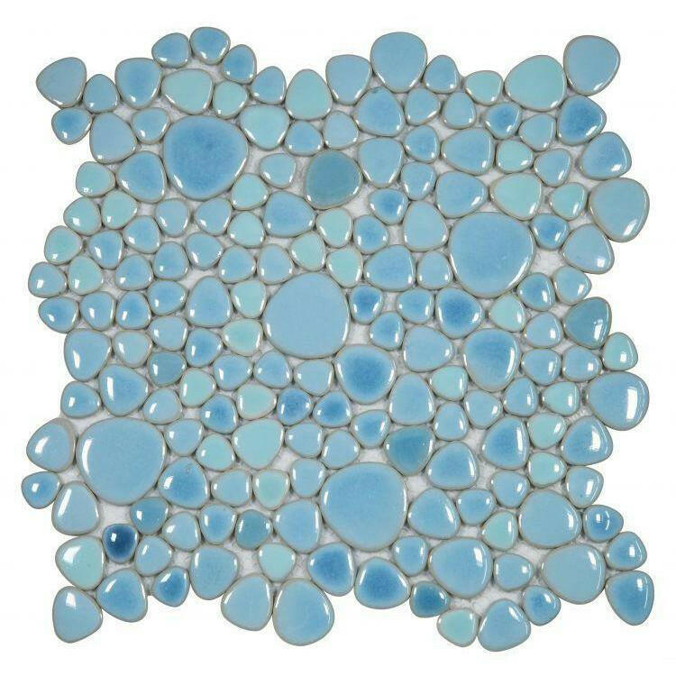 Venus Noon Jewel Blue Pebble Porcelain Polished Mosaic Tile Venus Noon Jewel Blue Pebble Porcelain Polished Mosaic Tile - American Tile Depot
