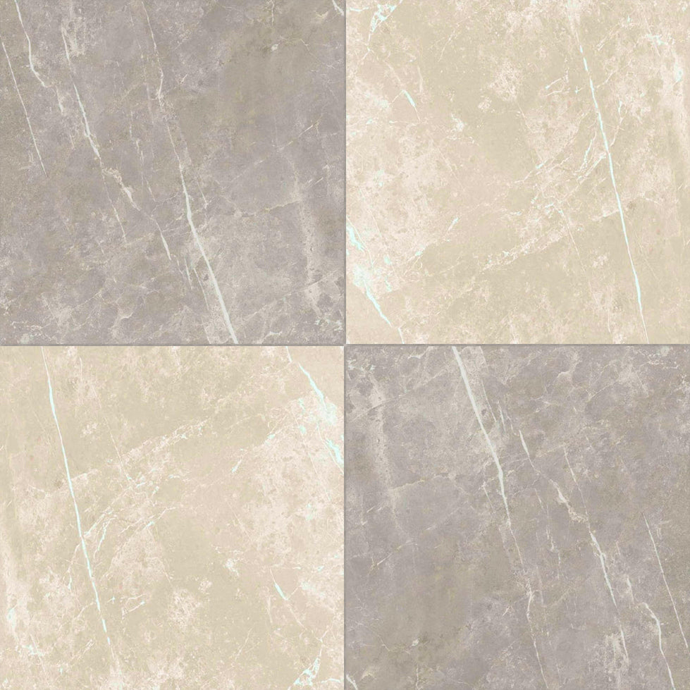 24x24 Checkerboard Tile - Virelia Grey & Cream Nat Matte Marble Look Porcelain
