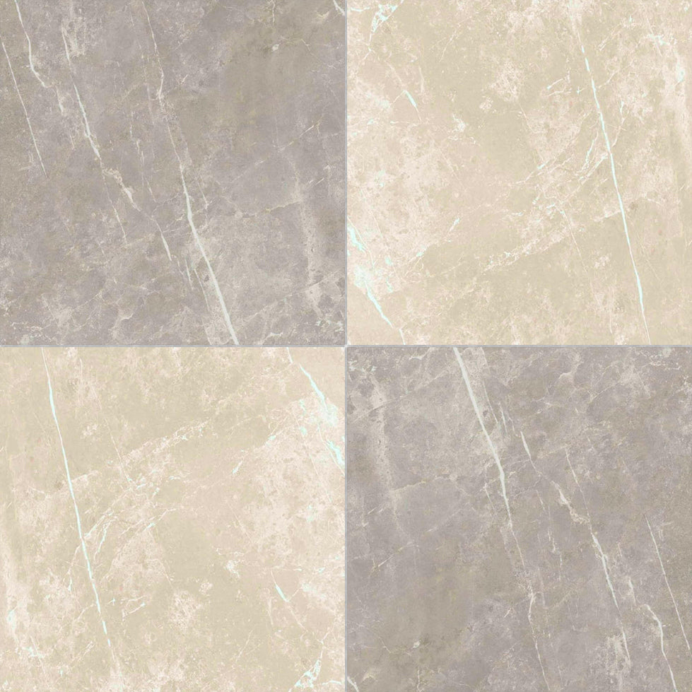 24x24 Checkerboard Tile - Virelia Grey & Cream Nat Matte Marble Look Porcelain