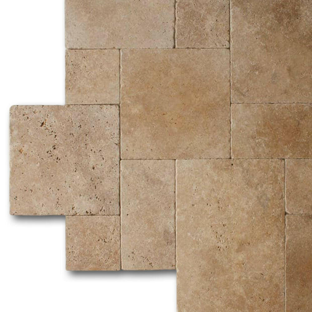 Walnut Travertine Tumbled French Pattern Tile Walnut Travertine Tumbled French Pattern Tile - American Tile Depot