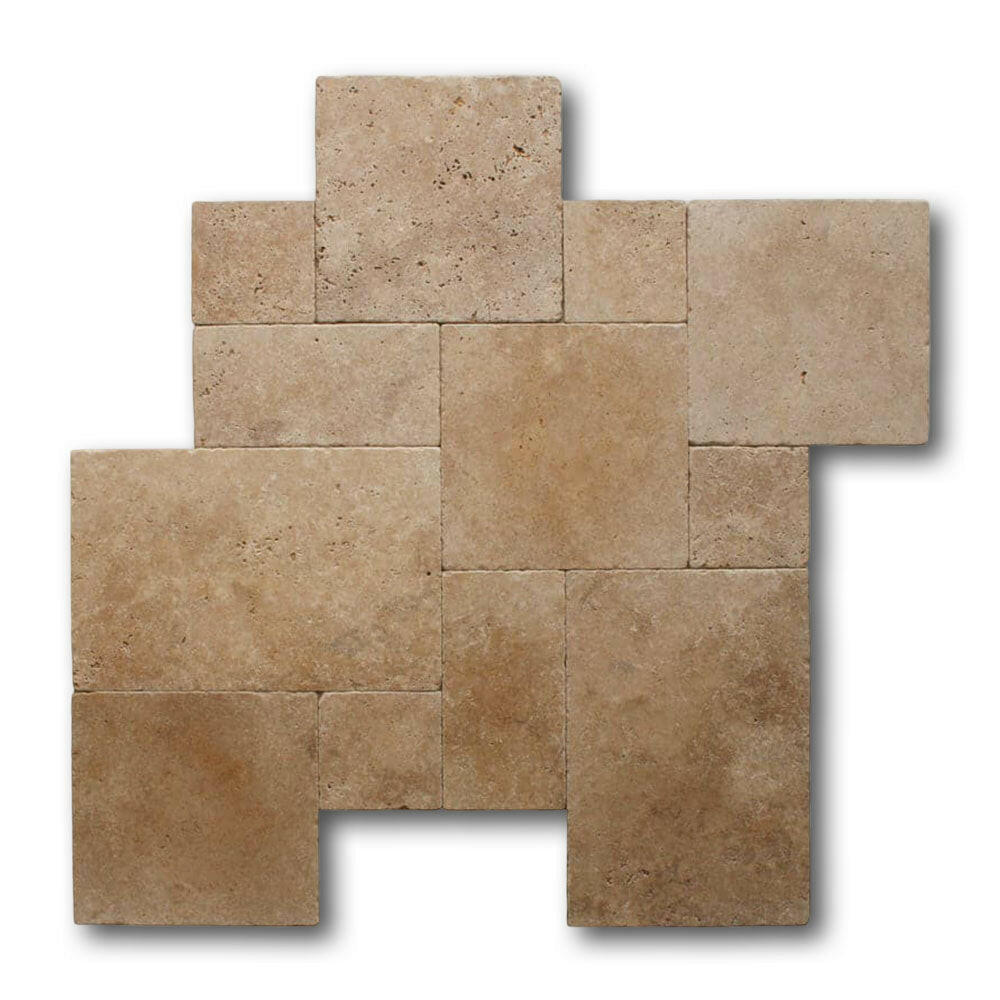 Walnut Travertine Tumbled French Pattern Tile Walnut Travertine Tumbled French Pattern Tile - American Tile Depot