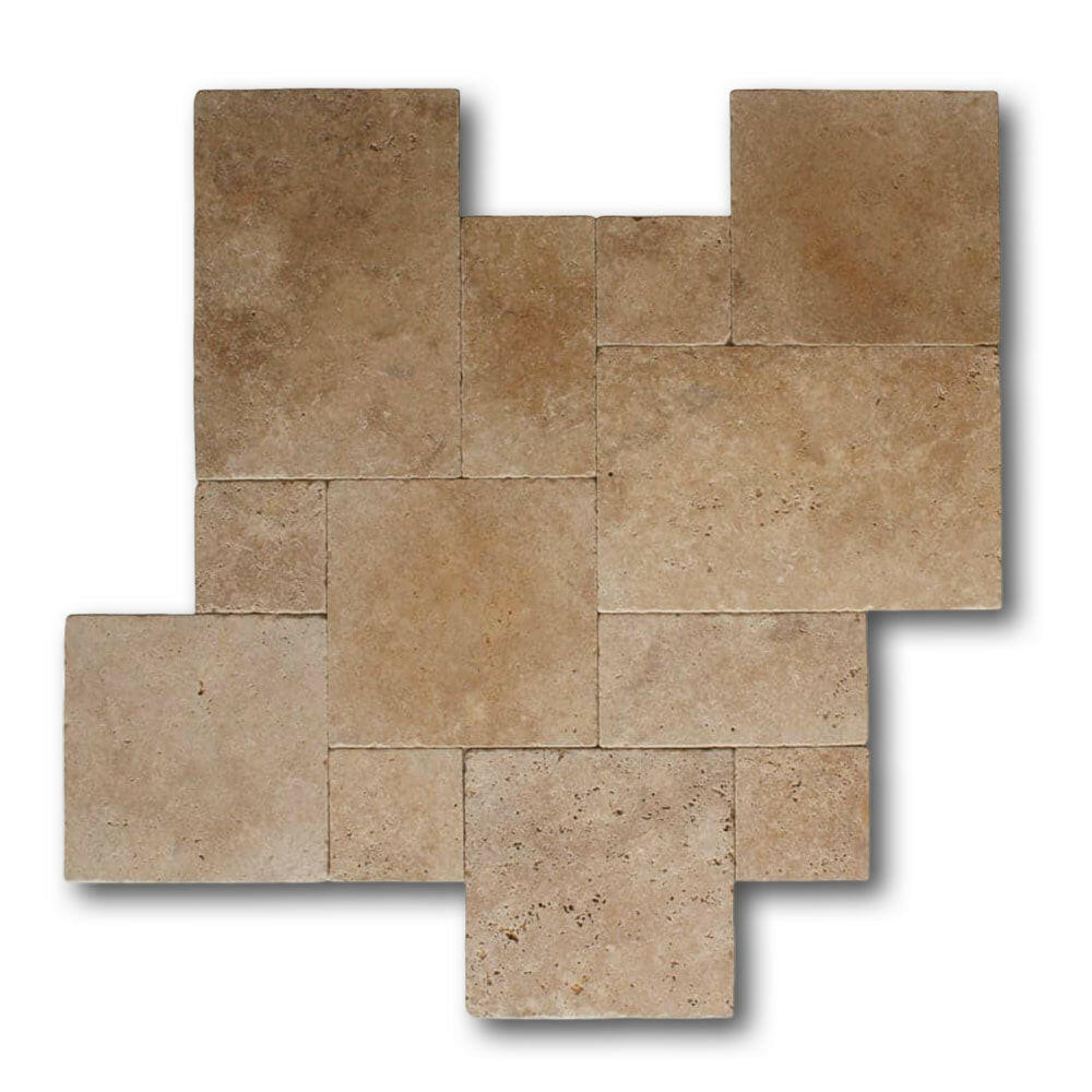 Walnut Travertine Tumbled French Pattern Tile Walnut Travertine Tumbled French Pattern Tile - American Tile Depot