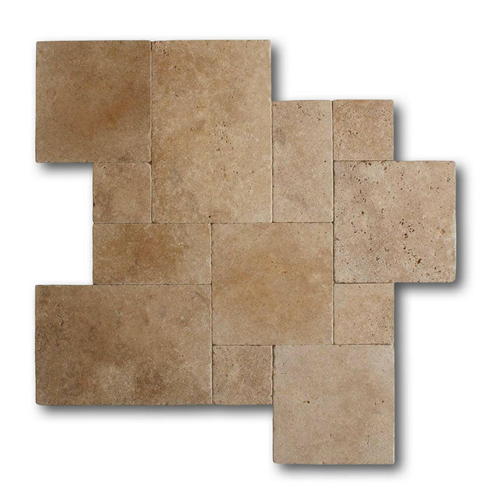Walnut Travertine Tumbled French Pattern Tile Walnut Travertine Tumbled French Pattern Tile - American Tile Depot